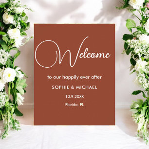 Willkommen Terrakotta-Hochzeit Braun Weiß  Poster