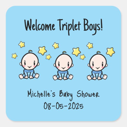 Willkommen Triplet Boys, Custom Triplet Babys! Quadratischer Aufkleber (Vorderseite)
