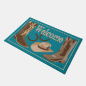 Willkommen Türkis Aquamarin Blue Boots Hats Horses Fußmatte (Schrägansicht)