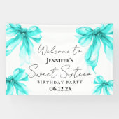 Willkommen Türkis Bow Coquette Script Sweet 16 Banner (Horizontal)