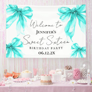 Willkommen Türkis Bow Coquette Script Sweet 16 Banner