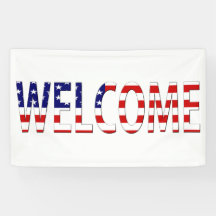 Willkommen überlagert auf der Flagge der USA (h) B