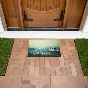Willkommen und Gott segne Camper Doormat 18" x 24" Fußmatte