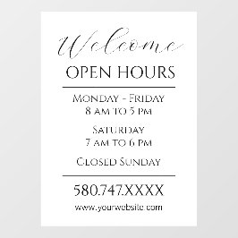 Willkommen und offene Stunden in Schwarz und Weiß Fensteraufkleber