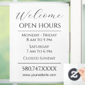 Willkommen und offene Stunden in Schwarz und Weiß Fensteraufkleber (Zuhause)