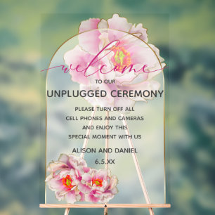 Willkommen Unplugged Peony Floral Acrylschild