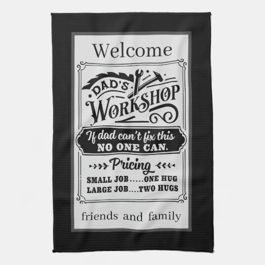Willkommen Vaters Garage Freunde und Familie Geschirrtuch (Vertikal)
