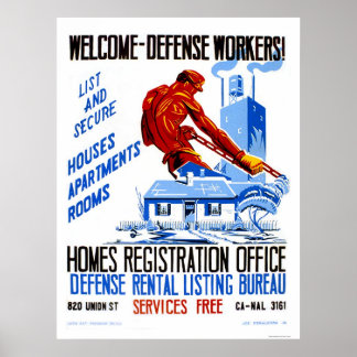 Willkommen Verteidigungsarbeiter 1941 WPA Poster