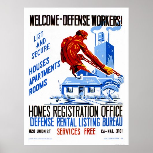 Willkommen Verteidigungsarbeiter 1941 WPA Poster (Vorne)