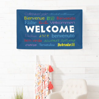 Willkommen viele Sprachen farbenfrohe Typografie B Banner