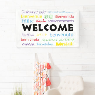 Willkommen viele Sprachen farbenfrohe Typografie W Banner