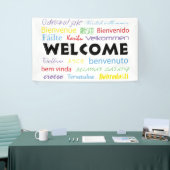 Willkommen viele Sprachen farbenfrohe Typografie W Banner (Messeveranstaltung)