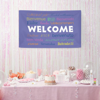 Willkommen Viele Sprachen Typografie Periwinkle Bl Banner
