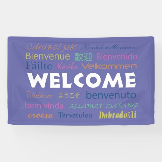 Willkommen Viele Sprachen Typografie Periwinkle Bl Banner (Horizontal)