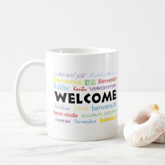 Willkommen viele Sprachen weiß farbig Kaffeetasse