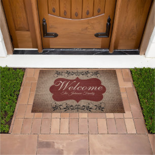 Willkommen Vintager Burlap mit dem dunkelroten Lab Fußmatte