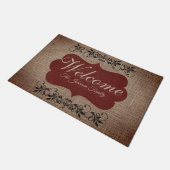 Willkommen Vintager Burlap mit dem dunkelroten Lab Fußmatte (Schrägansicht)
