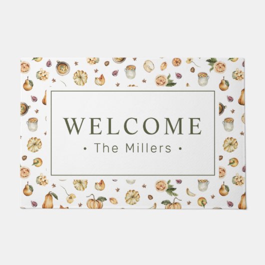 Willkommen Wasserfarbe Pumpkins Muster Namen Fußmatte (Vorderseite)