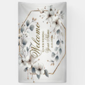 Willkommen Wasserfarbe Weiße Blume Goldenes Silber Banner (Vertikal)