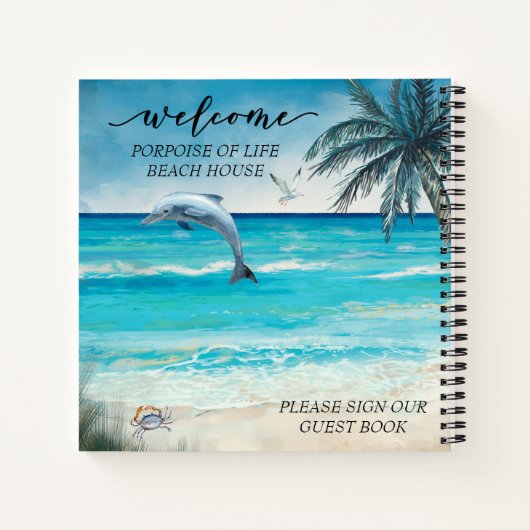 Willkommen Watercolor Beach House Dolphin Guest Notizblock (Rückseite)