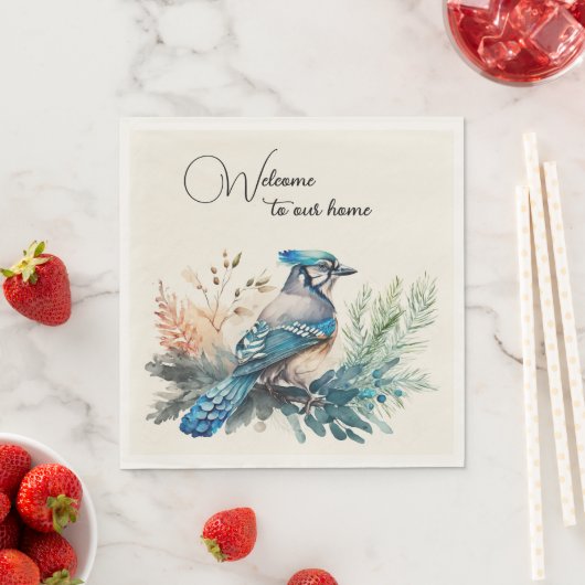 Willkommen Watercolor Blue Jay Bird Serviette (Beispiel)