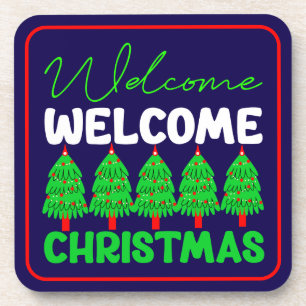 Willkommen Weihnachtsbaum Feiertagsdesign-85600 Getränkeuntersetzer