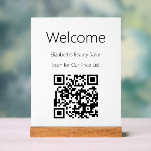Willkommen Weißer QR-Code für die Preisliste Acrylschild