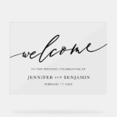 willkommen | White Black Calligraphy Simple Weddin Acrylschild (Vorderseite)