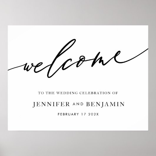 willkommen | White Black Calligraphy Simple Weddin Poster (Vorne)