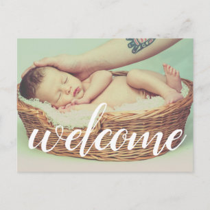 Willkommen White Script Overlay Foto Personalisier Ankündigungspostkarte