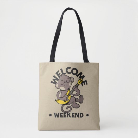 Willkommen Wochenende mit Affe und Gitarre Tasche (Vorderseite)