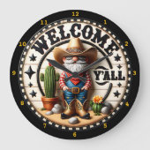 Willkommen Y'all Cowboy Gnome Große Wanduhr (Vorderseite)