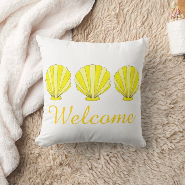 Willkommen Yellow Seashells Beach House Deco Kissen (Decke)