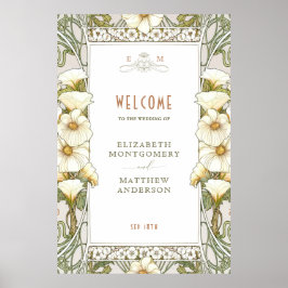 Willkommen Zeichen Calla Lily Vintage Art Nouveau  Poster