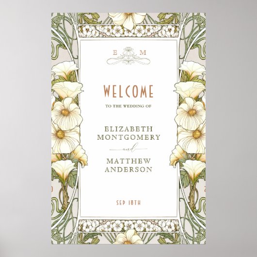 Willkommen Zeichen Calla Lily Vintage Art Nouveau  Poster (Vorne)