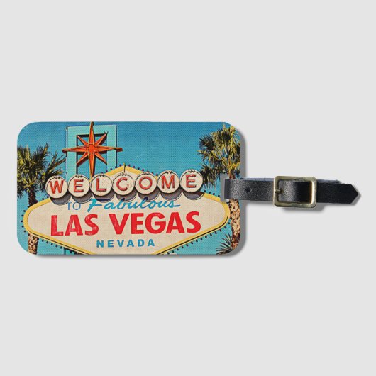 Willkommen zu fabelhaftem Retro Foto Las Vegas Gepäckanhänger (Vorderseite (Horizontal))