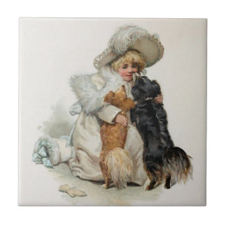 Willkommen zu Hause Süße Vintage-Terrier-Hunde Fliese