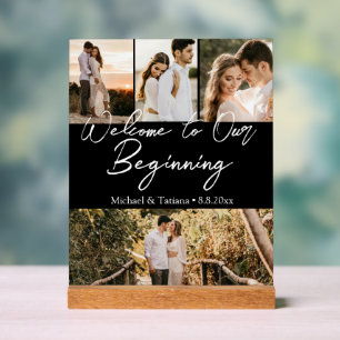 willkommen zu unserem Anfang Hochzeit 4 Fotos schw Acrylschild