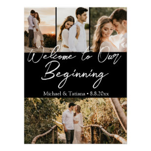 willkommen zu unserem Anfang Hochzeit 4 Fotos schw Poster