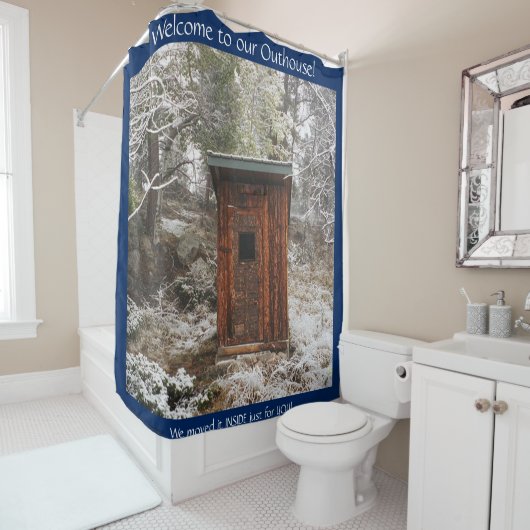 WILLKOMMEN ZU UNSEREM NEBENGEBÄUDE IM SCHNEE DUSCHVORHANG (Beispiel)