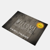 Willkommen zu unserer glücklicher Platz-rustikalen Fußmatte (Schrägansicht)