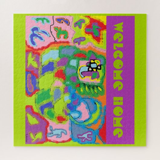 WILLKOMMEN ZUHAUSE, DIE WIR IHNEN LILA GRÜNE FARBE PUZZLE (Horizontal)