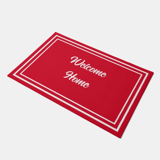 Willkommen Zuhause Einfache rot-weiße Eingangstür Fußmatte (Schrägansicht)