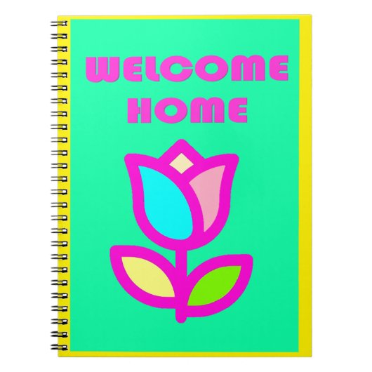 WILLKOMMEN ZUHAUSE EXTRA BRIGHT BLUME DESIGN NOTEP NOTIZBLOCK (Vorderseite)