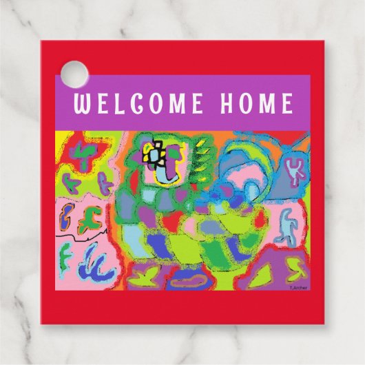 Willkommen Zuhause Gruß mit Kunstbild Geschenkanhänger (Vorderseite)