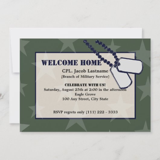 Willkommen Zuhause Military Grüne Sterne und Hunde Einladung (Vorderseite)