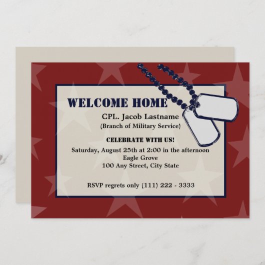 Willkommen Zuhause Military Rote Sterne und Hundet Einladung (Vorne/Hinten)