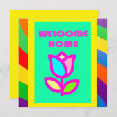 WILLKOMMEN ZUHAUSE MIT STREIFEN UND BLUME PATTER EINLADUNG (Vorne/Hinten)