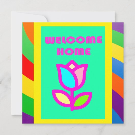 WILLKOMMEN ZUHAUSE MIT STREIFEN UND BLUME PATTER EINLADUNG (Vorderseite)