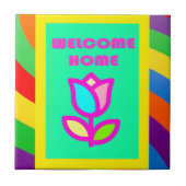 WILLKOMMEN ZUHAUSE MIT STREIFEN UND BLUME PATTER FLIESE (Vorderseite)